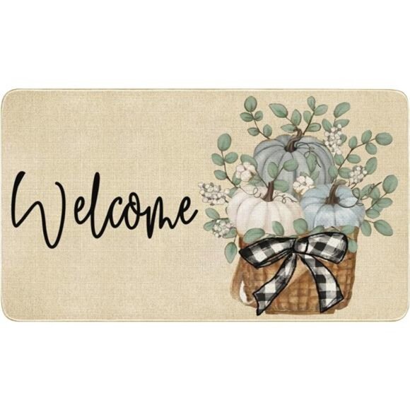 Fall Door Mat Outside,Pumpkin‎ Eucalyptus Welcome Mat for Front - Picture 1 of 8